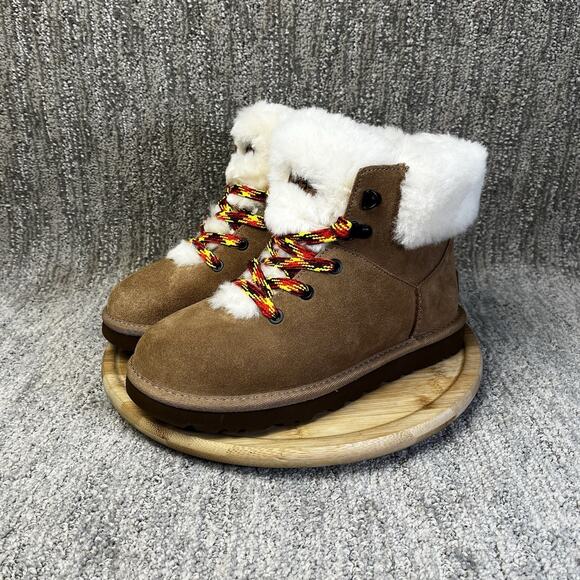 NEW UGG Classic Mini Alpine Women’s Sz 6 Lace Up Boots Chestnut Brown Lined NWOB - Picture 1 of 9